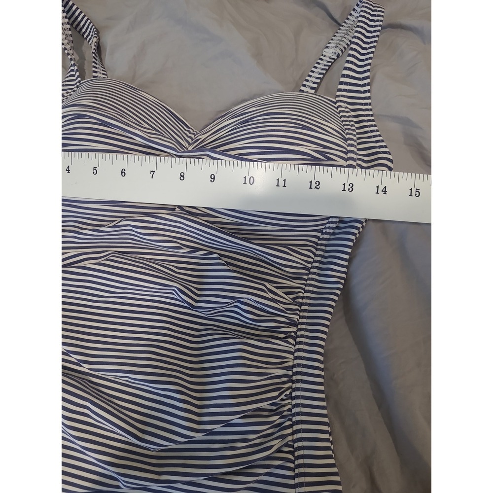 Bond Eye Joanne Blue White stripe ruched twist front Swimsuit Women SZ 8 coastal - Picture 9 of 11